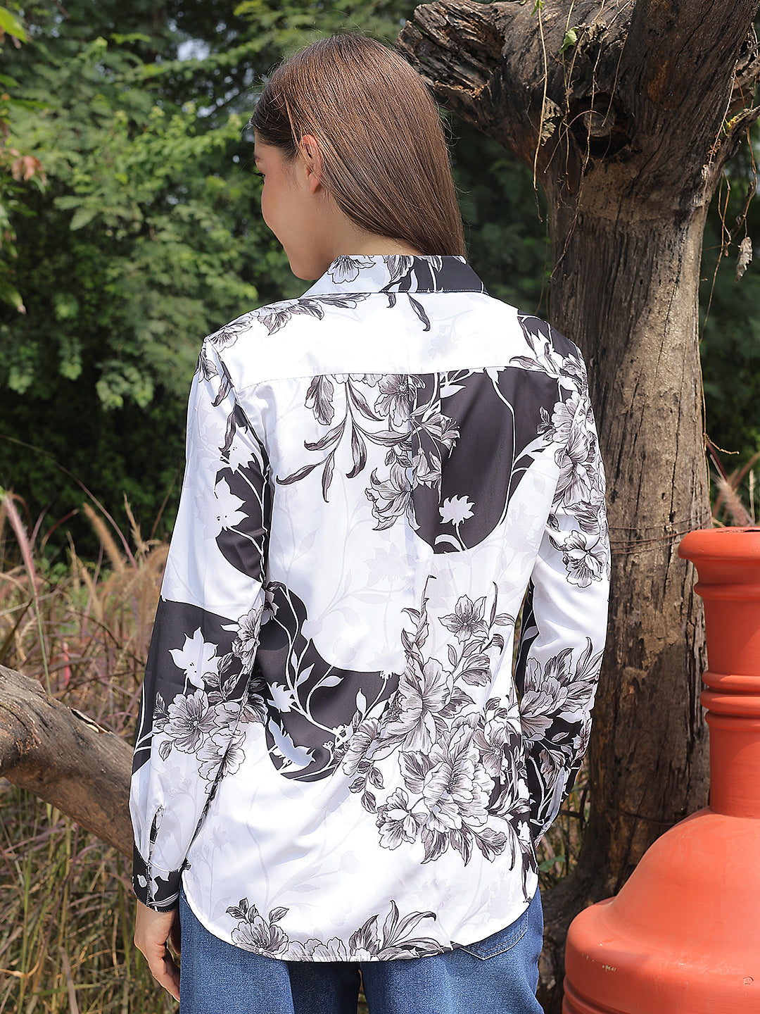 Black Floral Print Shirt-Women Shirts-Crimsoune Club