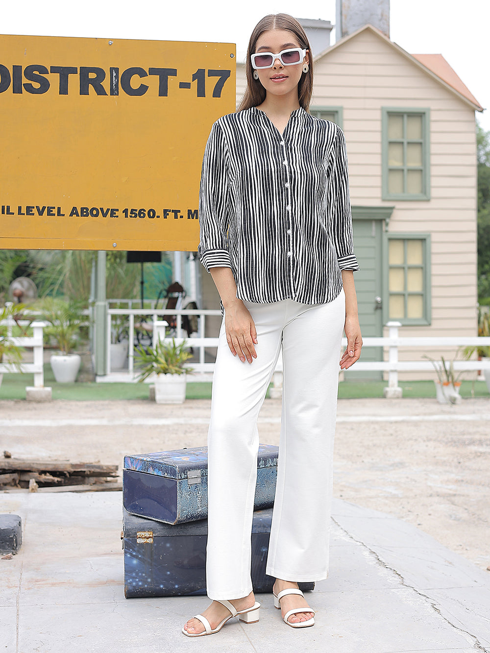 Black Vertical Striped 100% Cotton Shirt-Women Shirts-Crimsoune Club