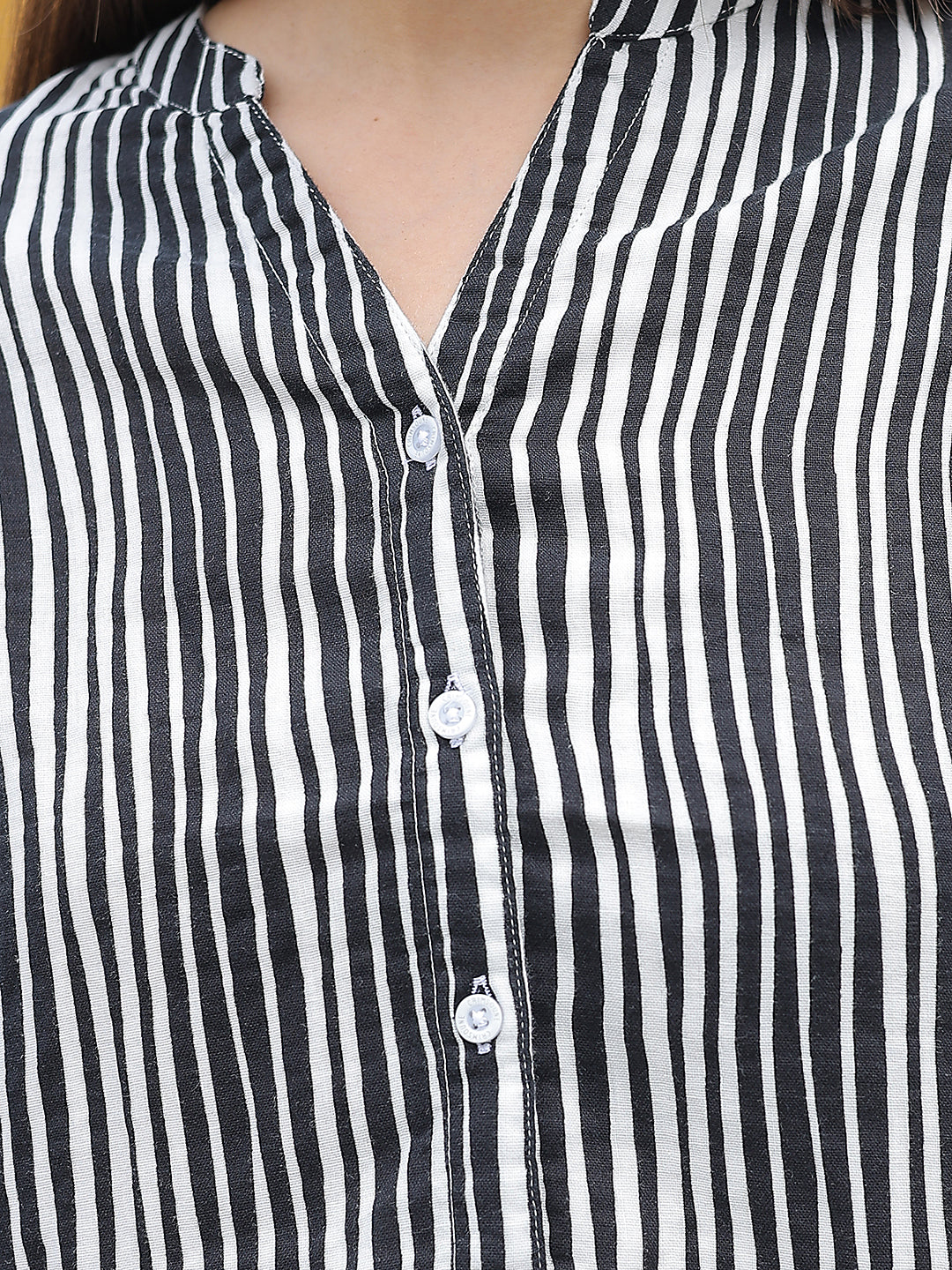 Black Vertical Striped 100% Cotton Shirt-Women Shirts-Crimsoune Club