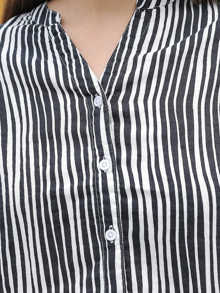 Black Vertical Striped 100% Cotton Shirt-Women Shirts-Crimsoune Club