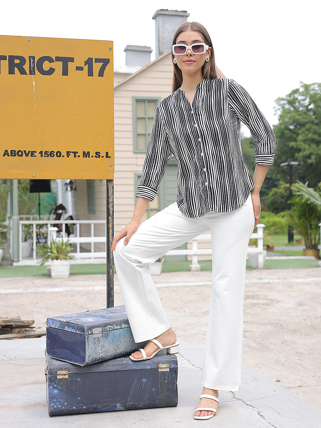 Black Vertical Striped 100% Cotton Shirt-Women Shirts-Crimsoune Club
