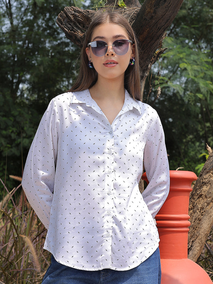 White Polka Dots Modal Shirt-Women Shirts-Crimsoune Club
