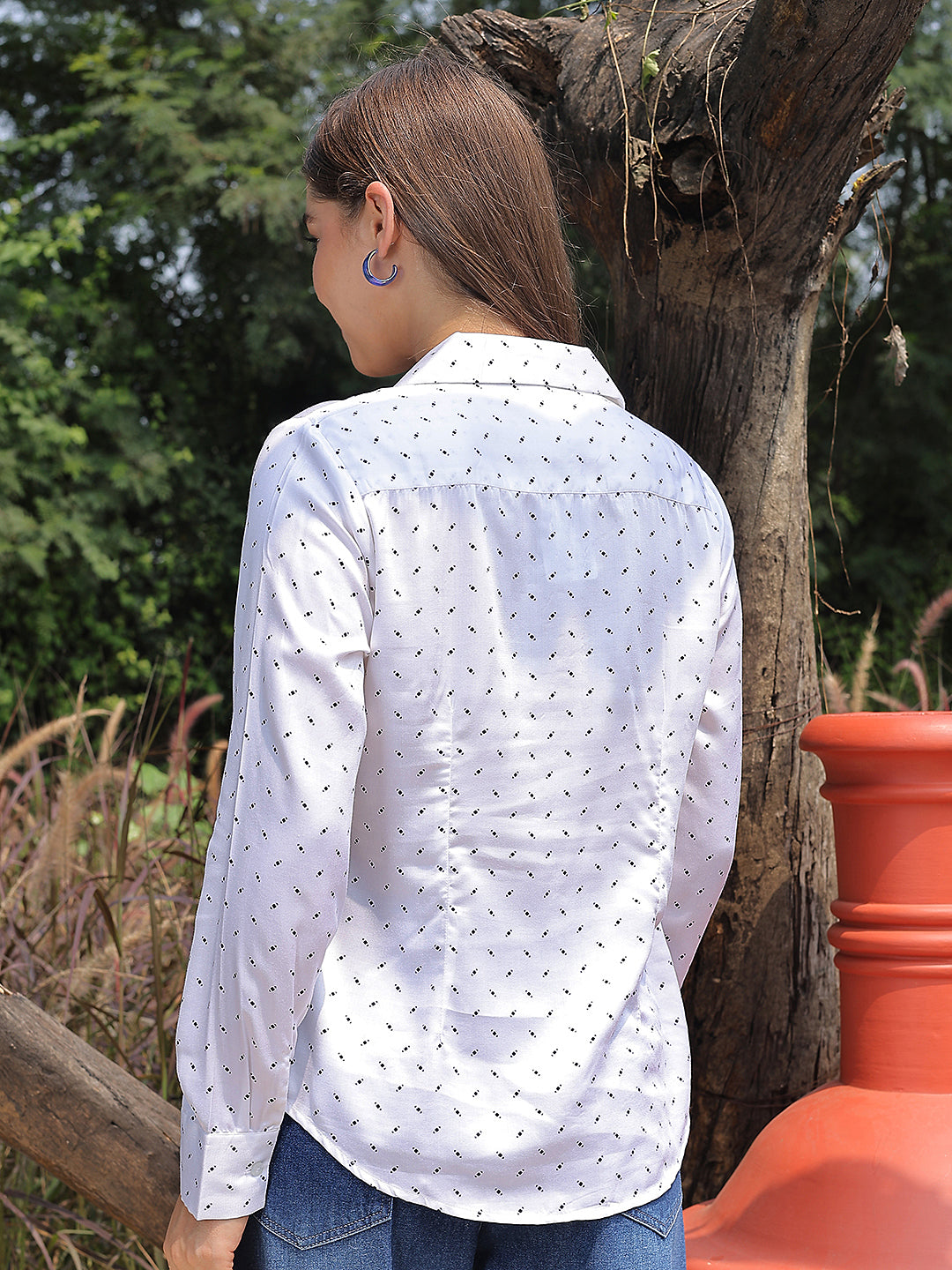 White Polka Dots Modal Shirt-Women Shirts-Crimsoune Club