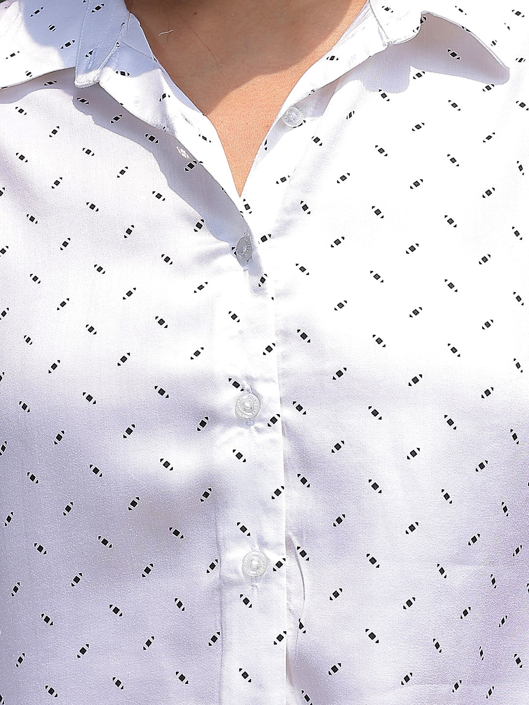 White Polka Dots Modal Shirt-Women Shirts-Crimsoune Club