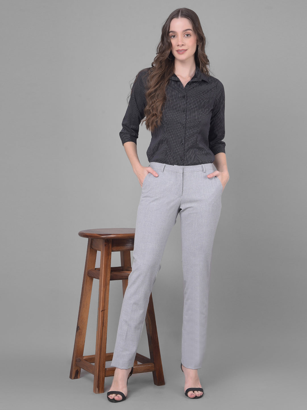 Grey Chinos Trousers-Women Trousers-Crimsoune Club