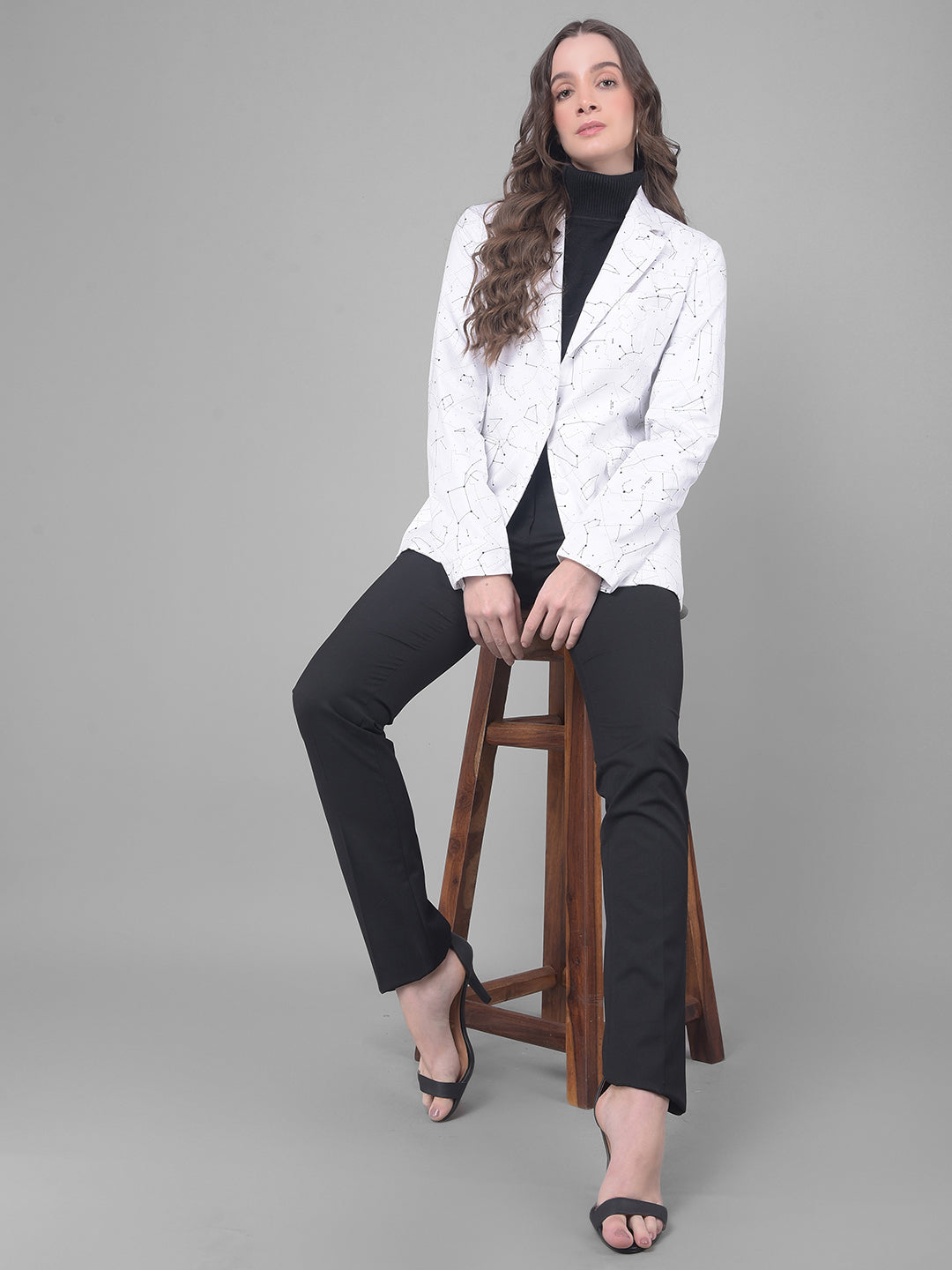 White Printed Blazer-Women Blazers-Crimsoune Club