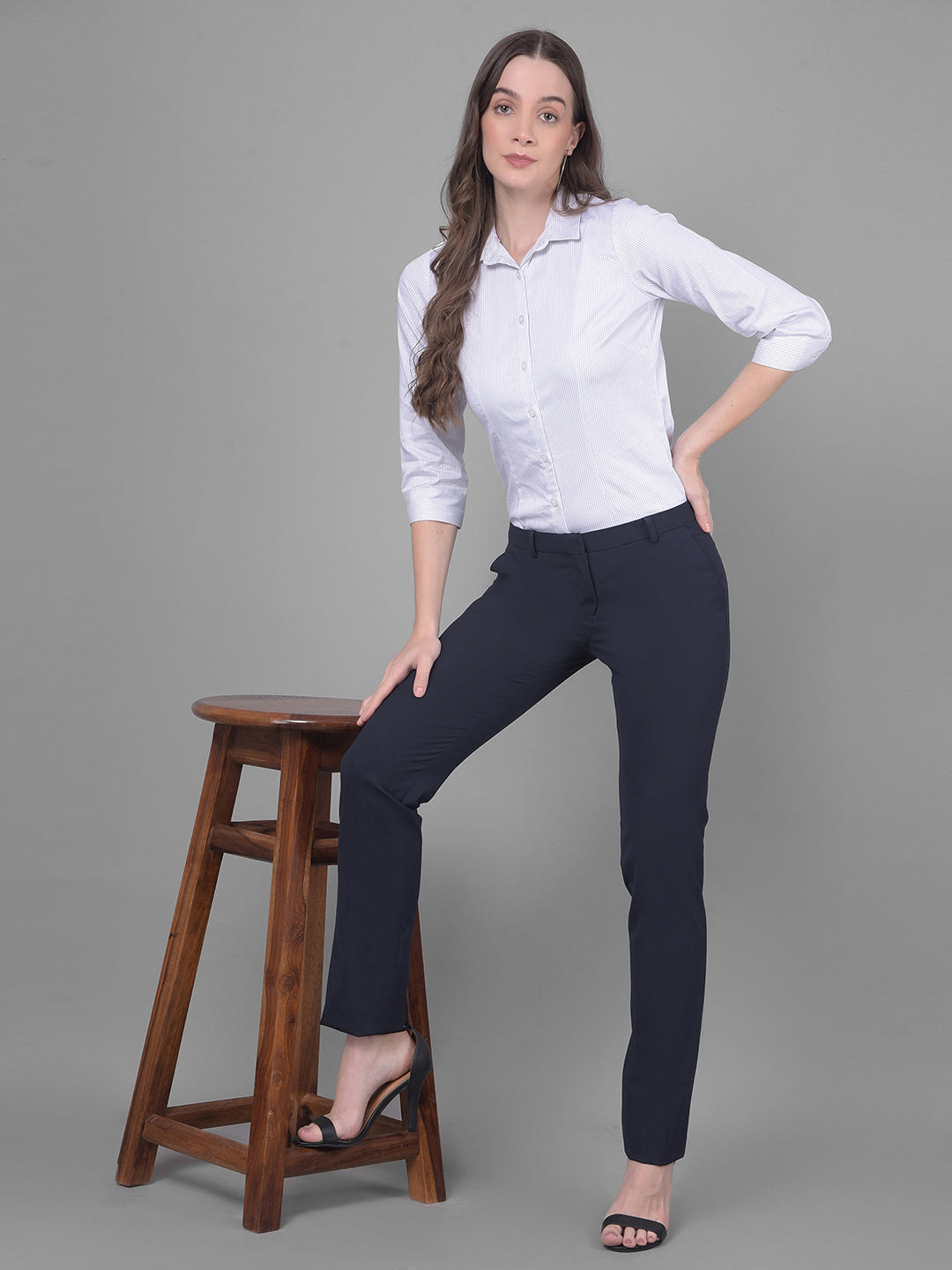 Navy Blue Chinos Trousers-Women Trousers-Crimsoune Club