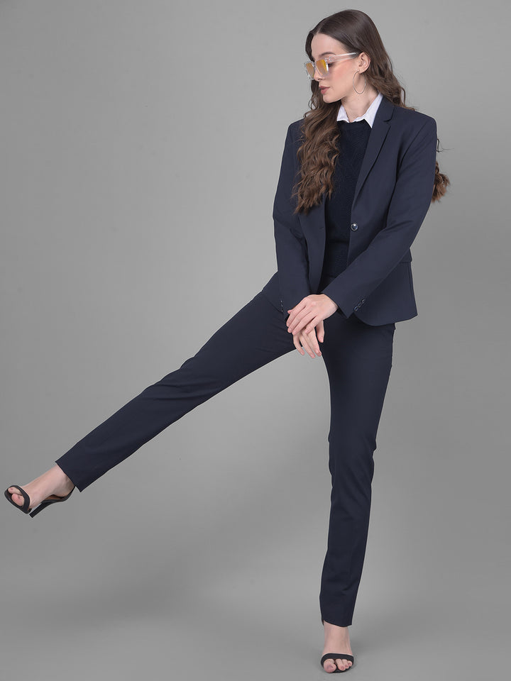 Navy Blue Single Breasted Blazer-Women Blazers-Crimsoune Club