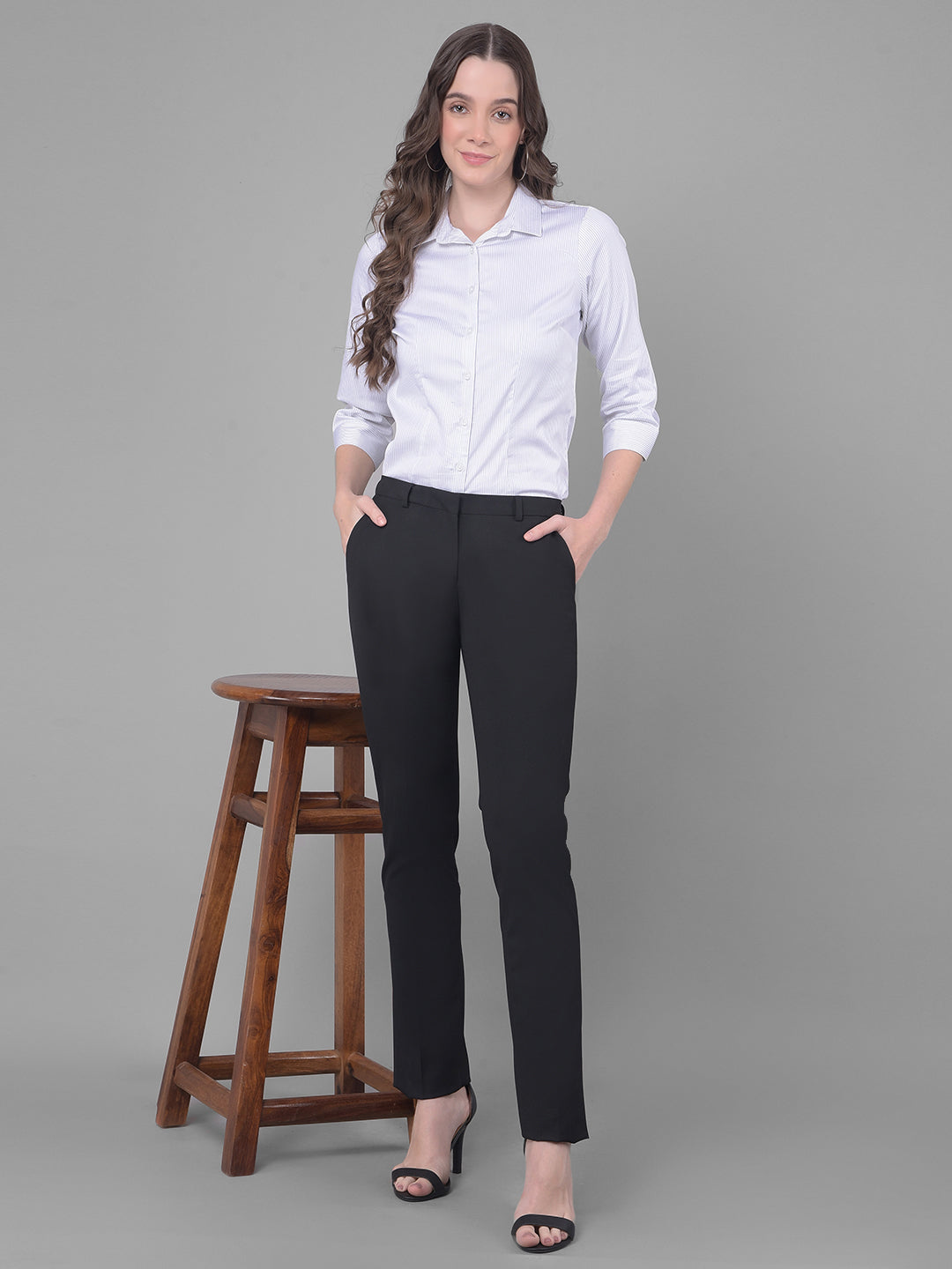 Black Chinos Trousers-Women Trousers-Crimsoune Club