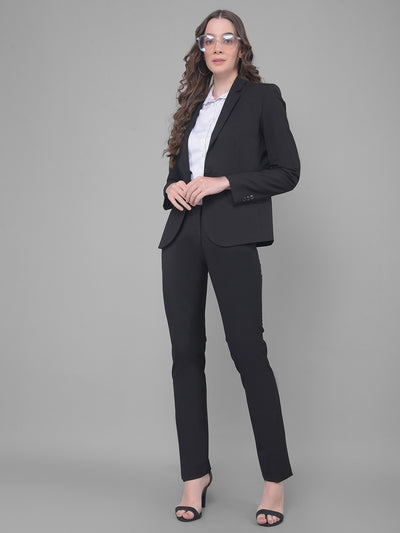 Black Single Breasted Blazer-Women Blazers-Crimsoune Club