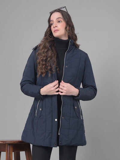 Navy Blue Puffer Jacket-Women Jackets-Crimsoune Club