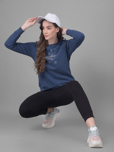 Blue Printed Sweatshirt-Women Sweatshirts-Crimsoune Club