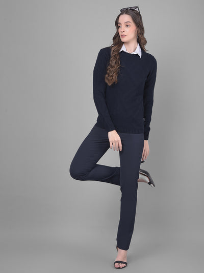 Navy Blue Sweater-Women Sweaters-Crimsoune Club