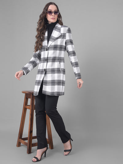 Black Checked Single Breasted Coat-Women Coats-Crimsoune Club