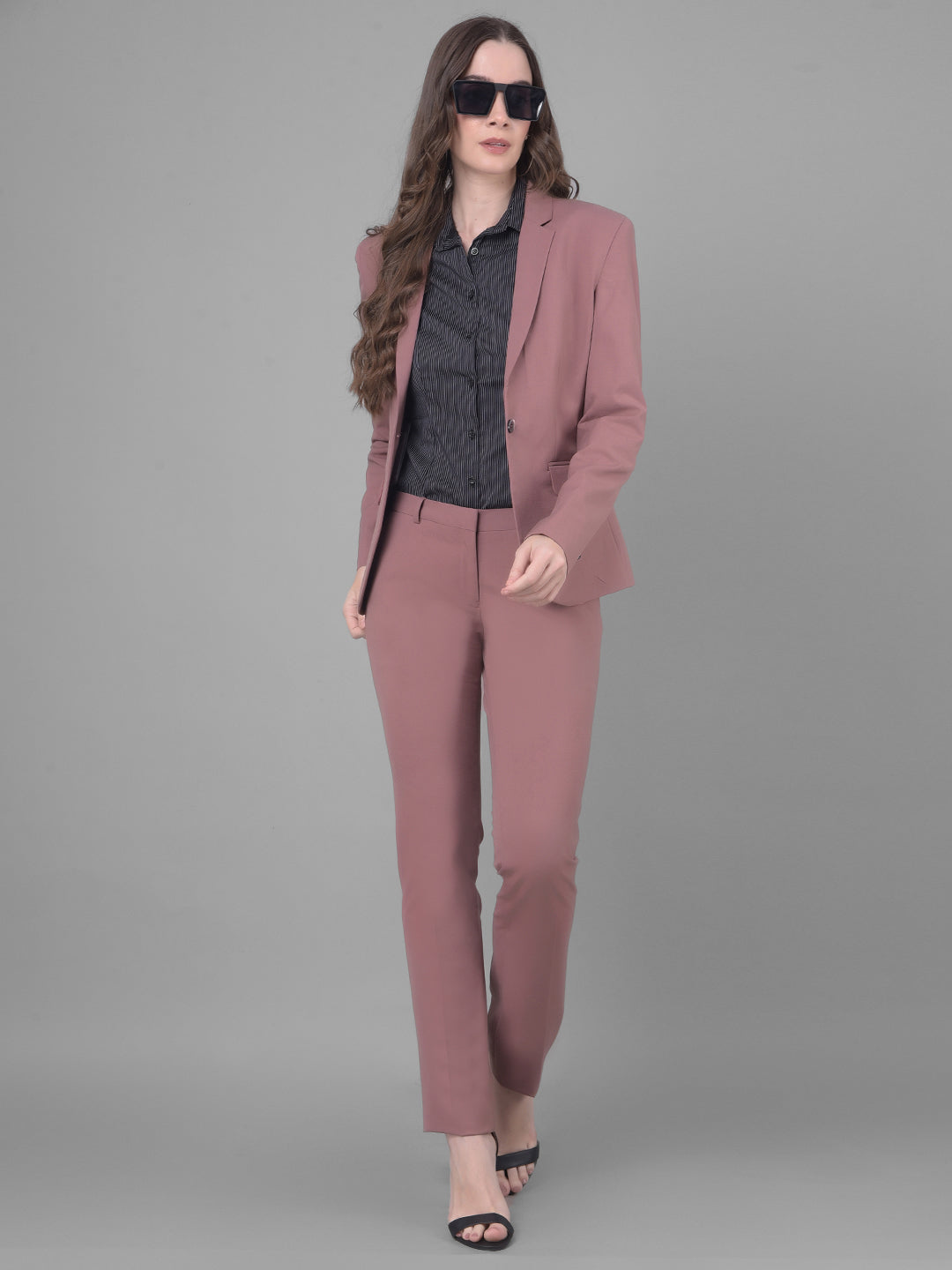 Pink Single Breasted Blazer-Women Blazers-Crimsoune Club