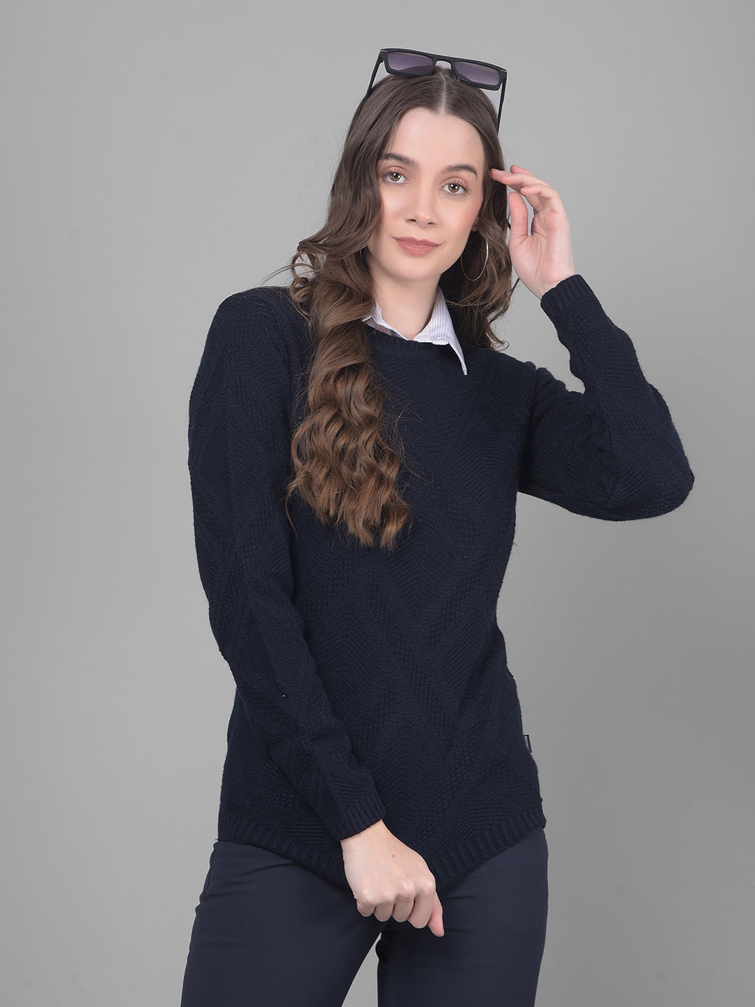 Navy Blue Sweater-Women Sweaters-Crimsoune Club