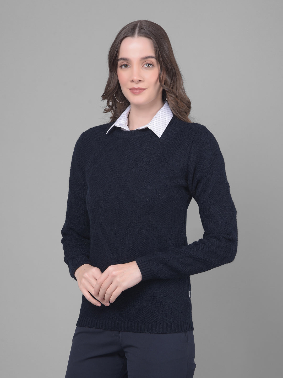 Navy Blue Sweater-Women Sweaters-Crimsoune Club