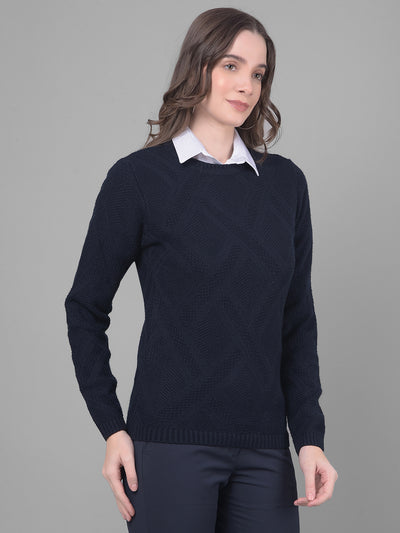 Navy Blue Sweater-Women Sweaters-Crimsoune Club