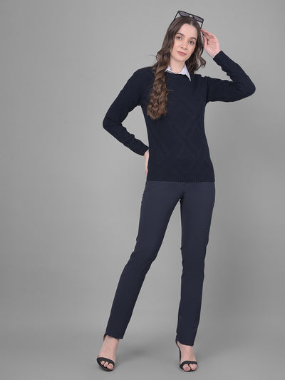 Navy Blue Sweater-Women Sweaters-Crimsoune Club