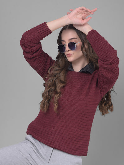 Maroon Sweater-Women Sweaters-Crimsoune Club