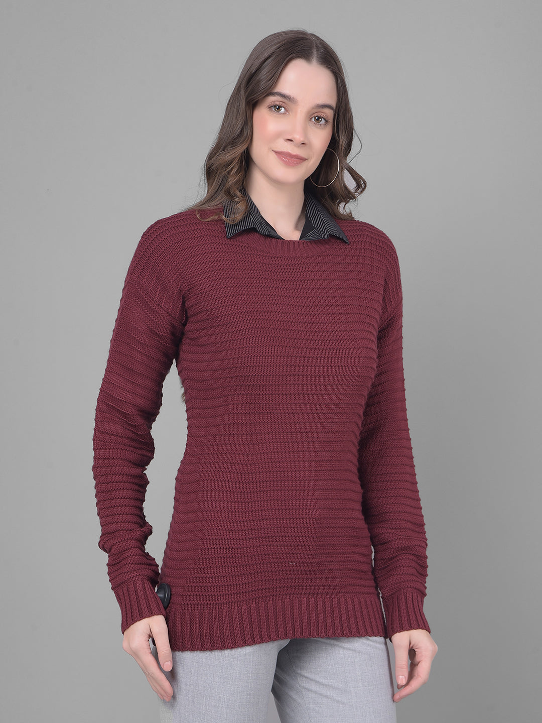 Maroon Sweater-Women Sweaters-Crimsoune Club