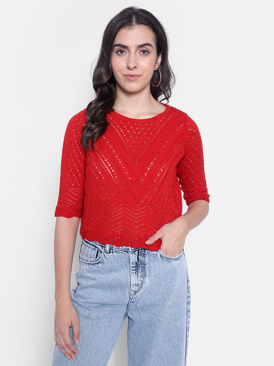 Red Crop Sweater-Women Sweaters-Crimsoune Club