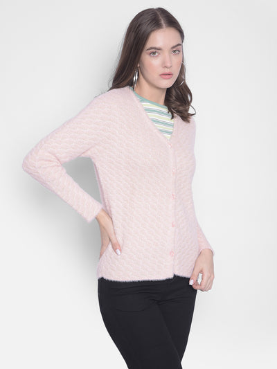 Pink V-Neck Cardigan-Women Sweaters-Crimsoune Club