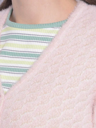 Pink V-Neck Cardigan-Women Sweaters-Crimsoune Club