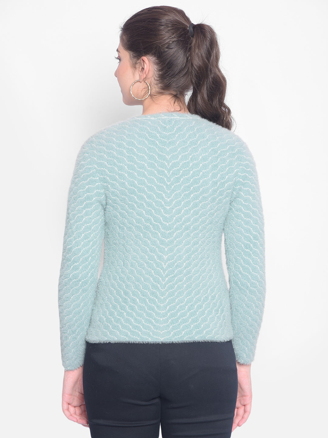 Mint Green Printed Cardigan-Women Sweaters-Crimsoune Club