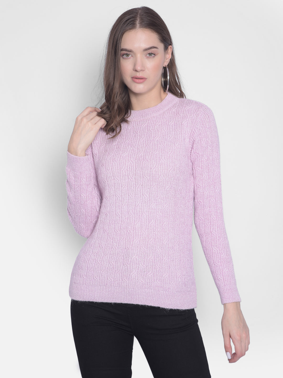 Purple Round Neck Sweaters-Women Sweaters-Crimsoune Club