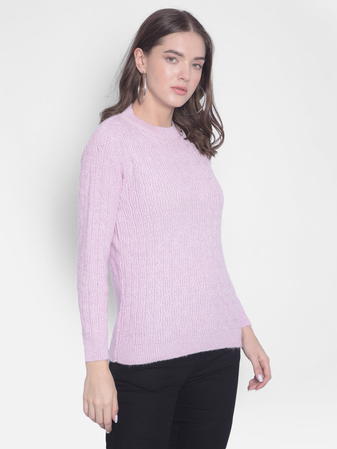 Purple Round Neck Sweaters-Women Sweaters-Crimsoune Club