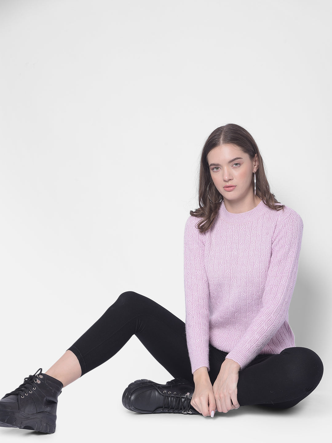 Purple Round Neck Sweaters-Women Sweaters-Crimsoune Club
