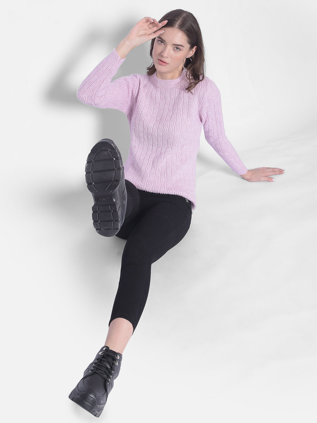 Purple Round Neck Sweaters-Women Sweaters-Crimsoune Club