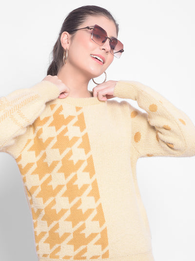 Cream Printed Sweater-Women Sweaters-Crimsoune Club