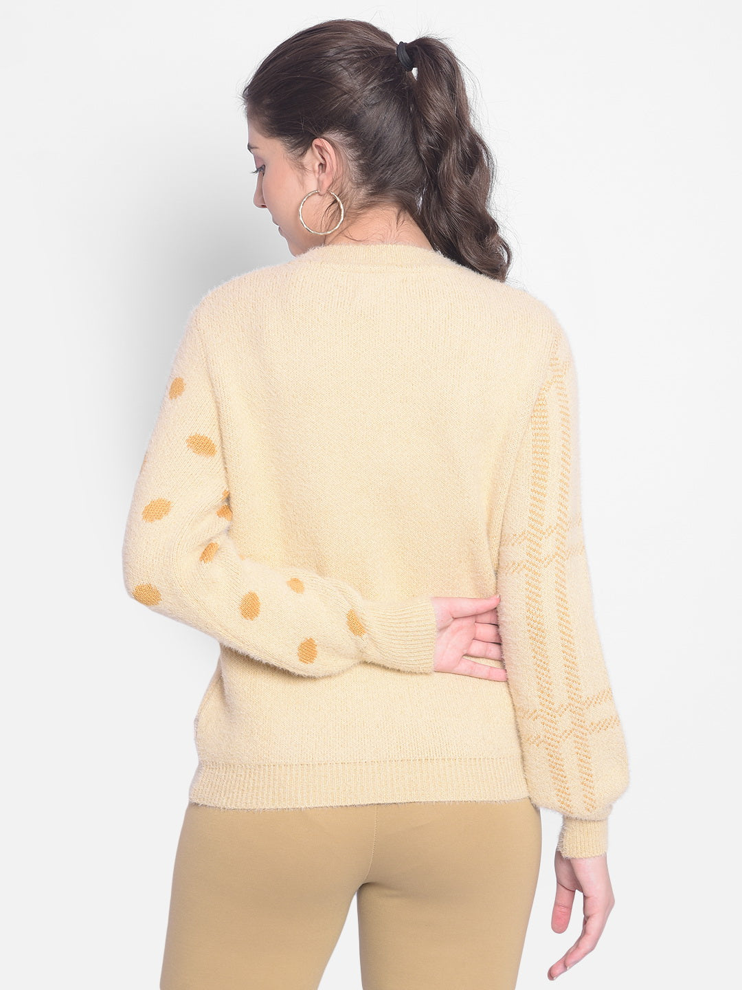 Cream Printed Sweater-Women Sweaters-Crimsoune Club