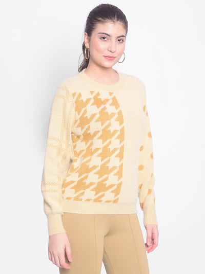 Cream Printed Sweater-Women Sweaters-Crimsoune Club