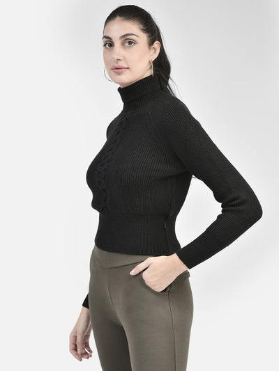 Black Turtle Neck Sweater-Women Sweaters-Crimsoune Club
