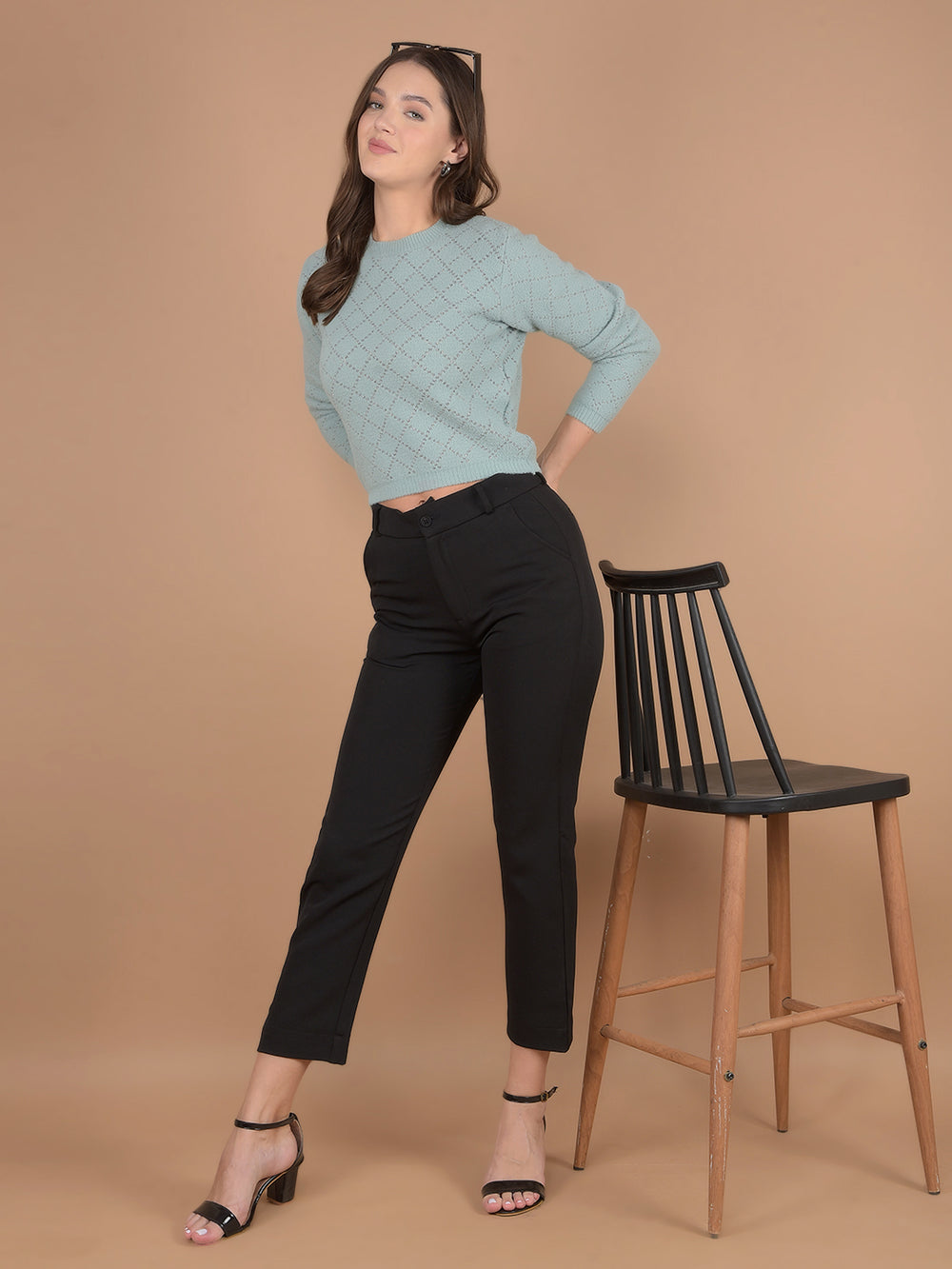 Green Crop Length Sweaters-Women Sweaters-Crimsoune Club