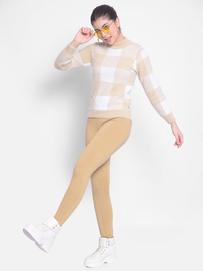 Beige Colourblock Sweater-Women Sweaters-Crimsoune Club