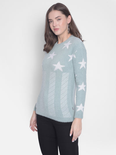 Green Printed Round Neck Sweaters-Women Sweaters-Crimsoune Club