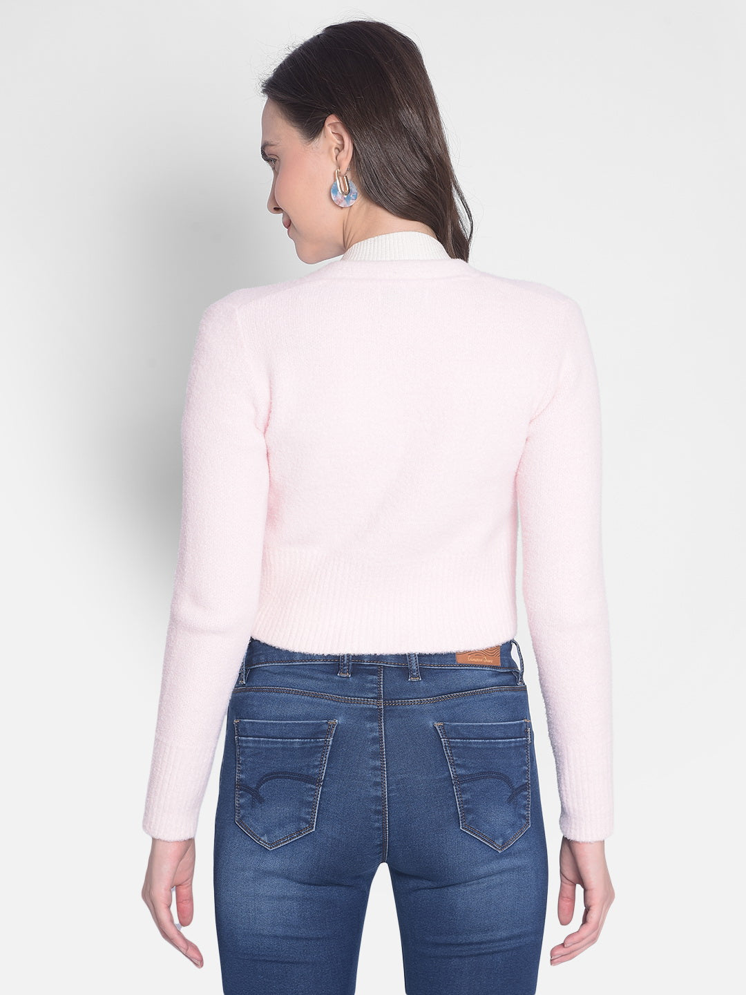 Pink Crop Length Cardigan-Women Sweaters-Crimsoune Club