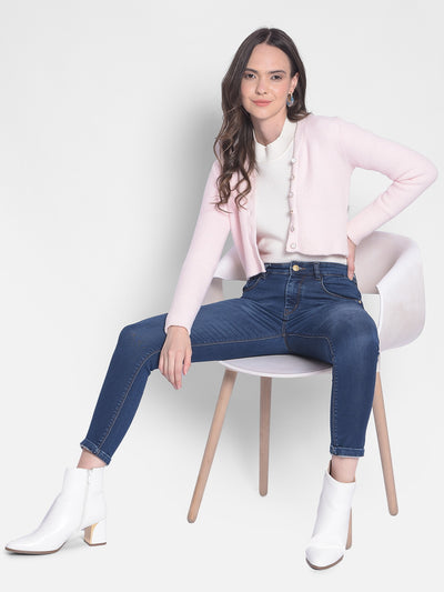 Pink Crop Length Cardigan-Women Sweaters-Crimsoune Club