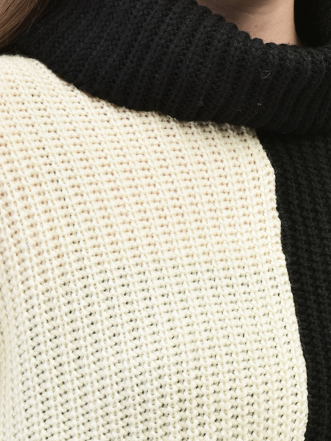 Black Colourblocked Crop Length Sweater-Women Sweaters-Crimsoune Club