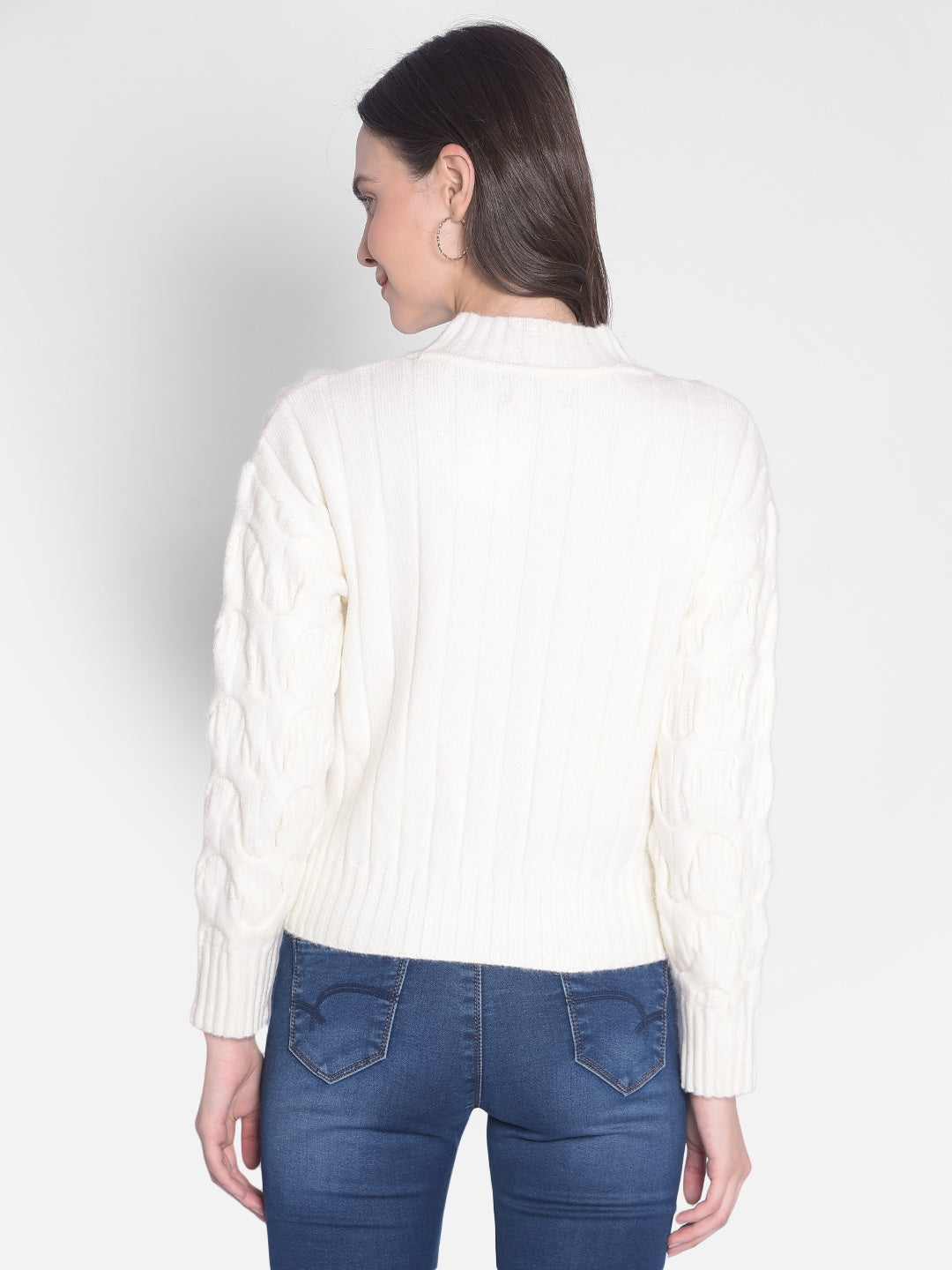 Off White Self Design Sweater-Women Sweaters-Crimsoune Club