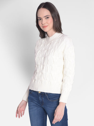 Off White Self Design Sweater-Women Sweaters-Crimsoune Club