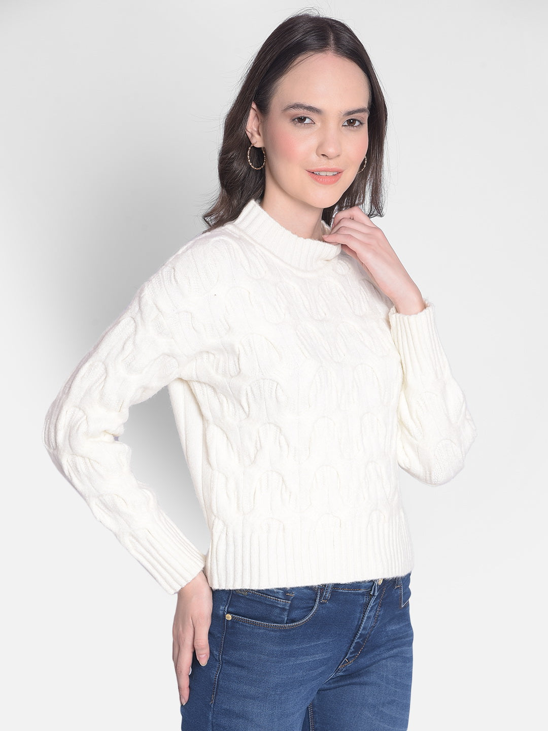 Off White Self Design Sweater-Women Sweaters-Crimsoune Club