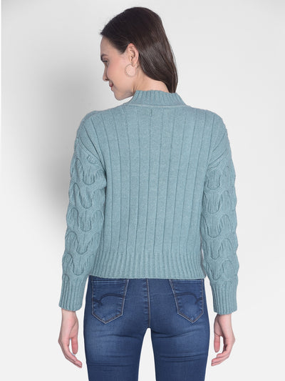 Green Self Design Sweater-Women Sweaters-Crimsoune Club