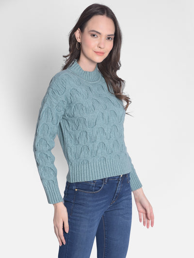 Green Self Design Sweater-Women Sweaters-Crimsoune Club