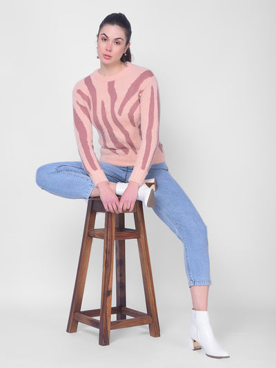 Peach Striped Sweater-Women Sweaters-Crimsoune Club