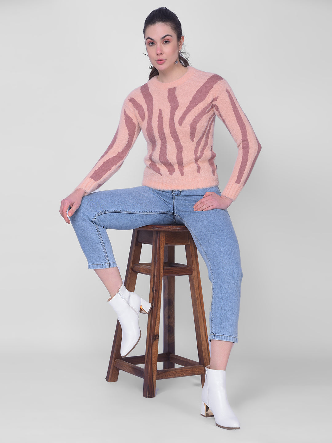 Peach Striped Sweater-Women Sweaters-Crimsoune Club